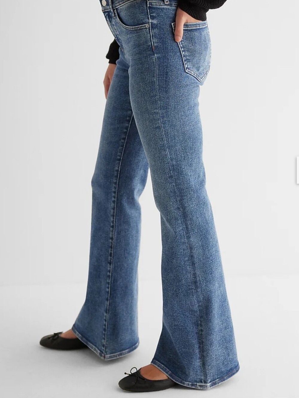 Express 70s Flare Jeans Mid Rise Blue Denim Boho Retro Stretch Size 8R Women - Picture 14 of 14